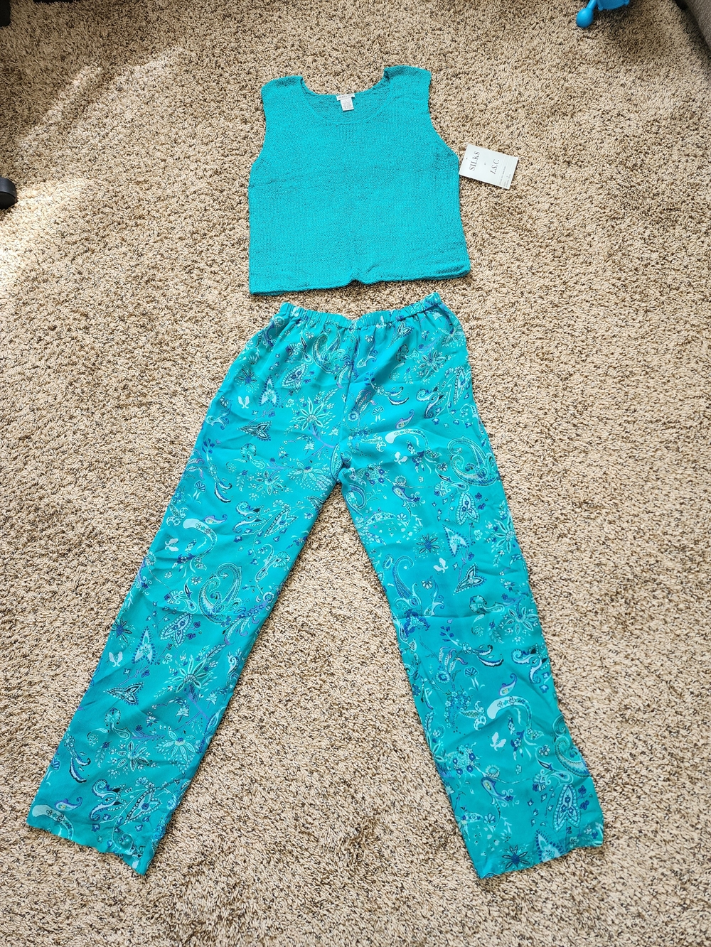 Women’s Teal Textured Tanktop With Match Pants - Lightweight Summer Set